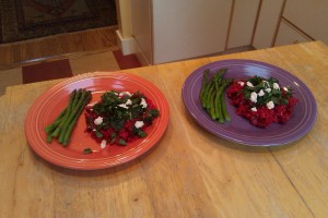 Red Beet Risotto with Mustard Greens and Goat Cheese